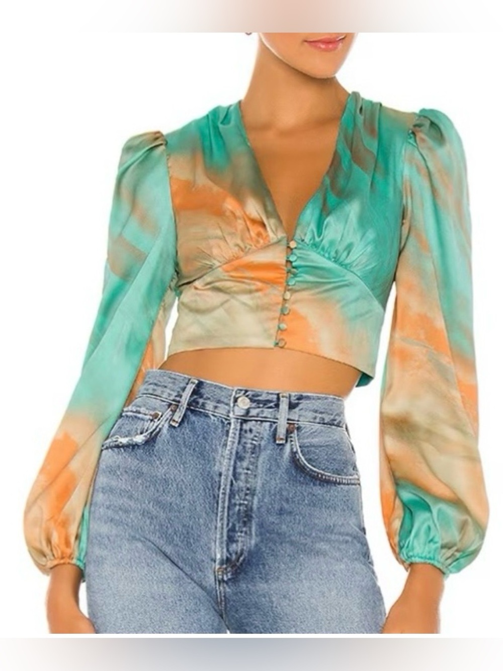Superdown Revolve Satin Watercolor Blouse